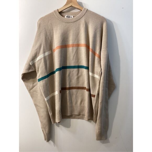 St john Vintage Beige Crewneck Sweater Retro Striped Knit Pullover Unisex Size X - Picture 3 of 15